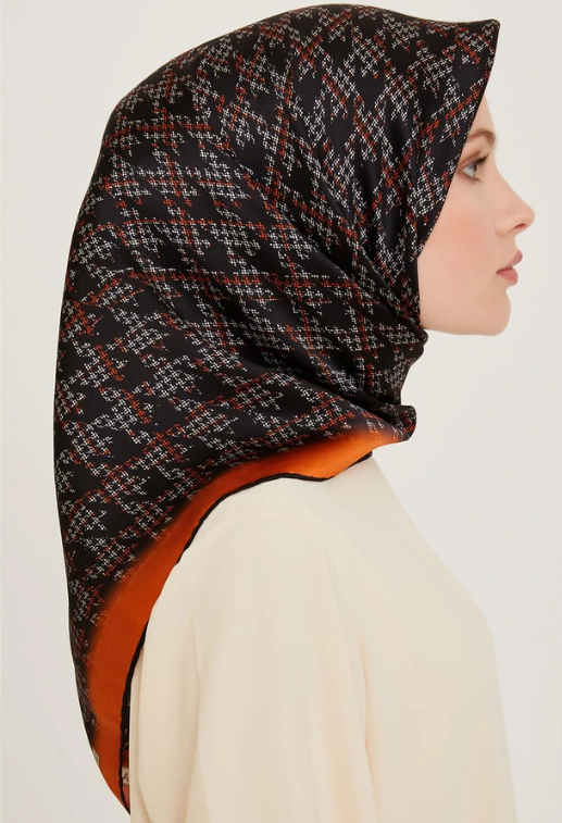 Armine Twill Silk Scarf 9239-80 Orange Mixed Pattern