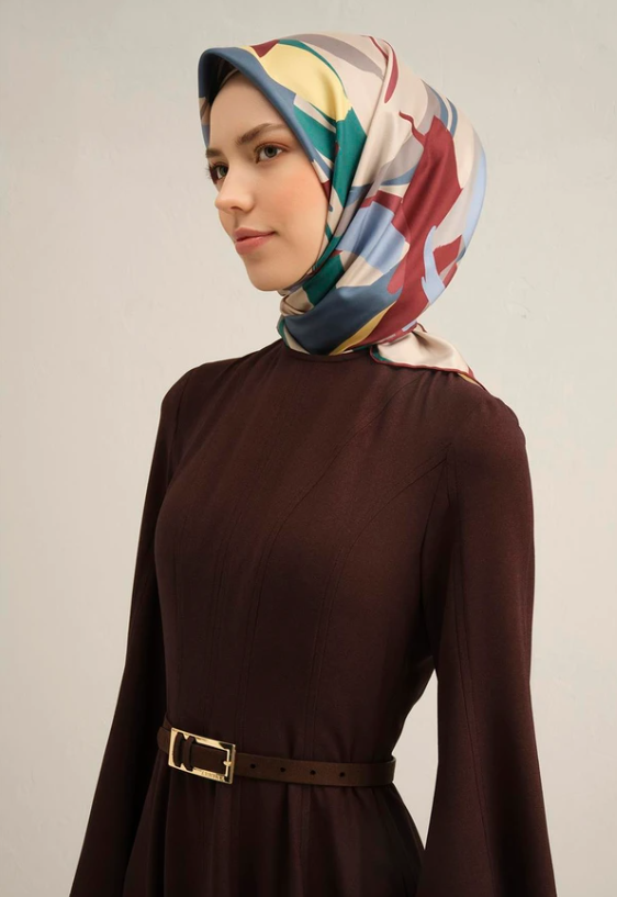 Armine Tivil İpek Eşarp 9328-50 Krem Karışık Desen 