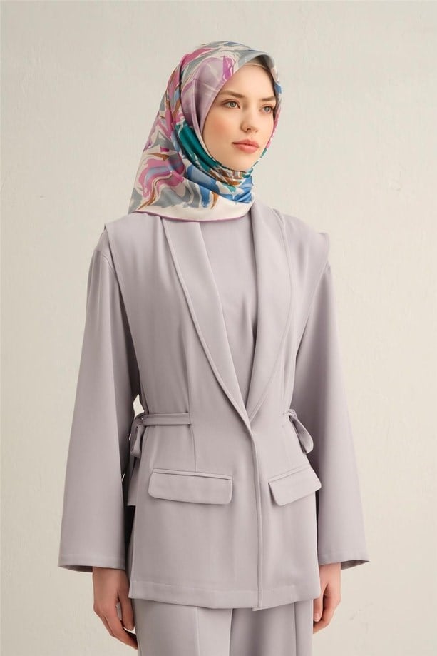 Armine Tivil İpek Eşarp 9337 - 06 Mint Yeşili Mor Karışık Desen 