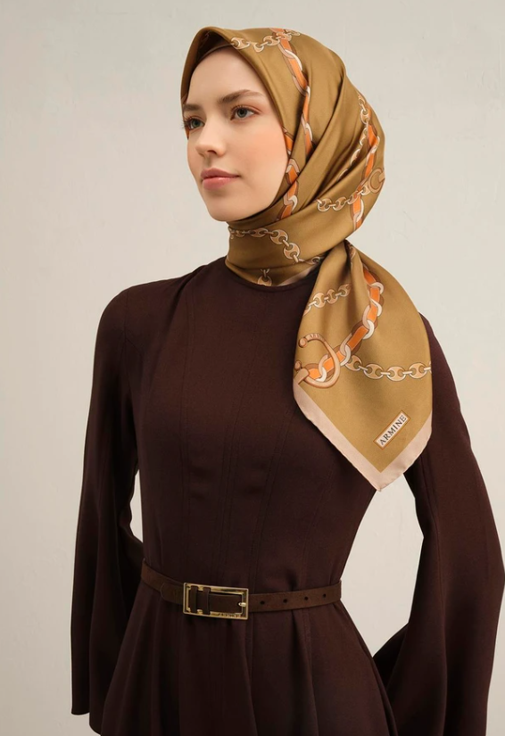 Armine Tivil İpek Eşarp 9346-39 Yeşil Karışık Desen 