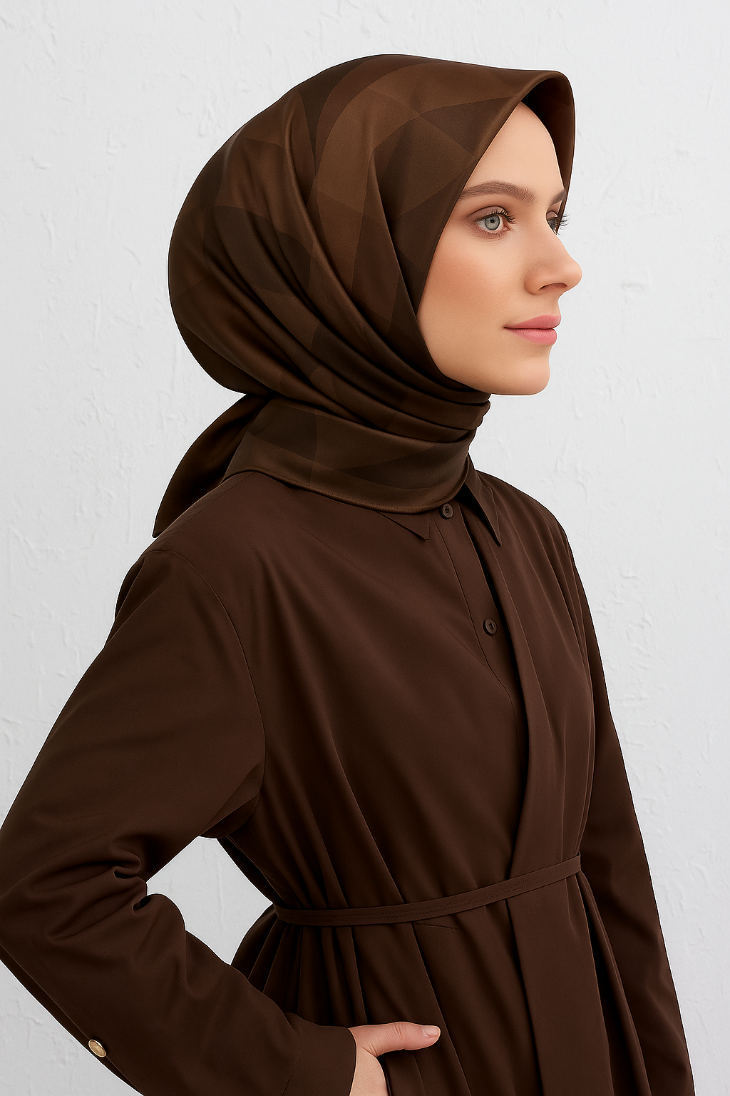 Armine Tivil Saf İpek Eşarp 9402-84 Kahverengi Karışık Desen