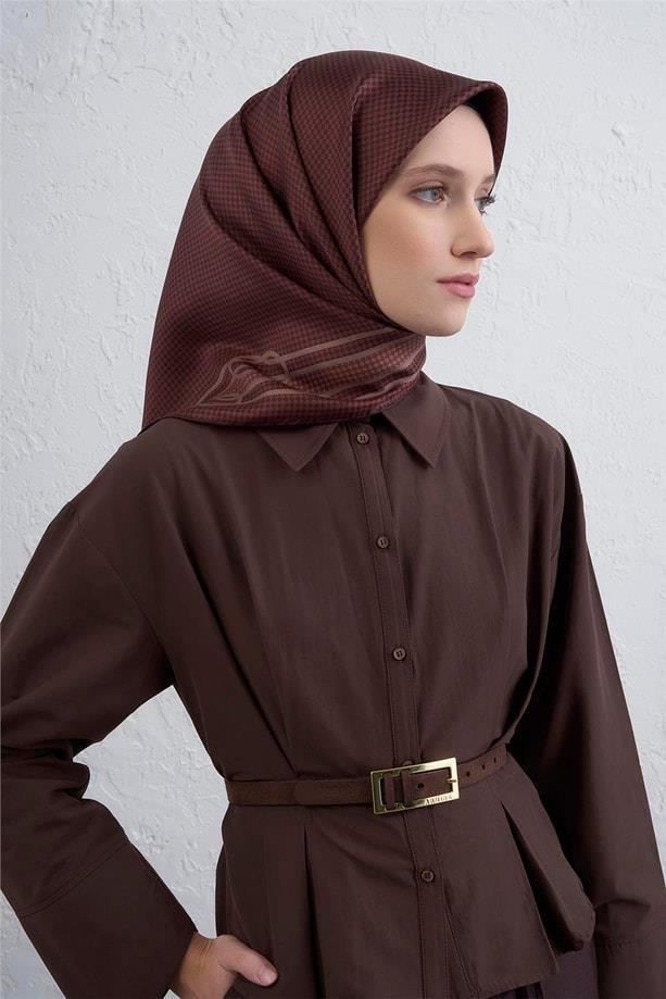 Armine Tivil Saf İpek Eşarp 9404 - 07 Bronz Kahve Karışık Desen 