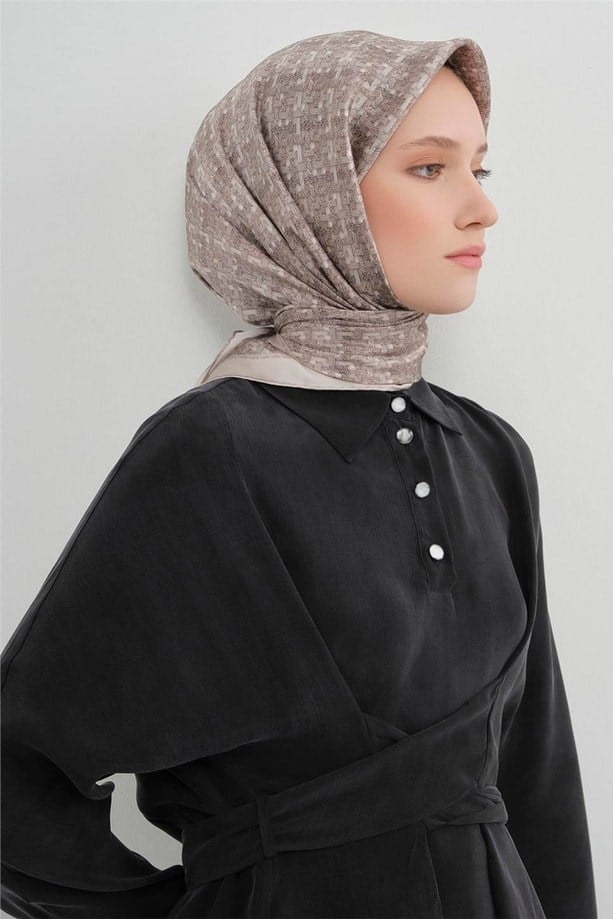 Armine Tivil Saf İpek Eşarp 9405 - 85 Gri Karışık Desen 