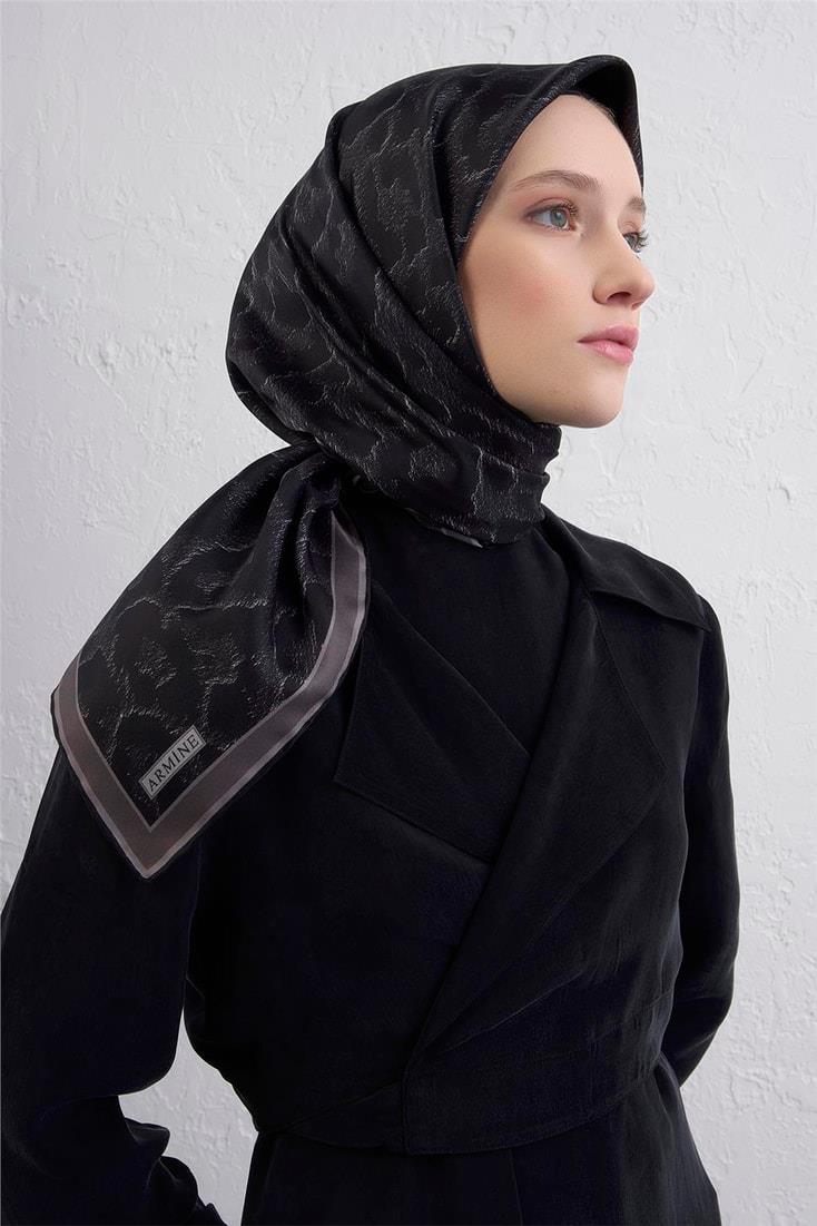 Armine Tivil Pure Silk Scarf 9408-80 Gray Mixed Pattern