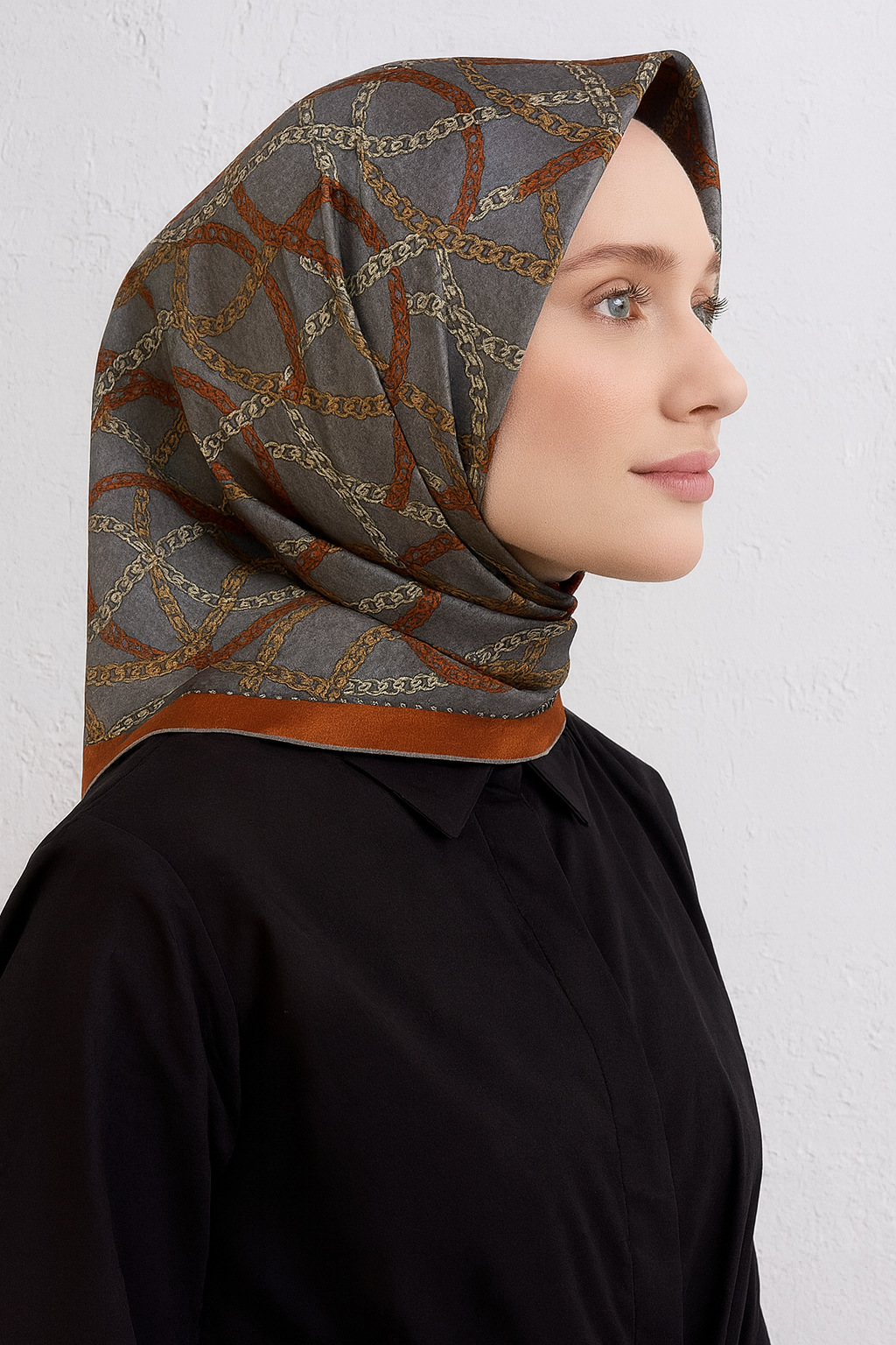 Armine Tivil Saf İpek Eşarp 9410-35 Gri Karışık Desen