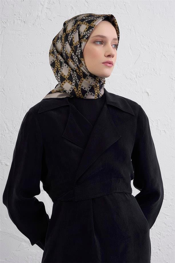Armine Tivil Saf İpek Eşarp 9410-81 Siyah Karışık Desen