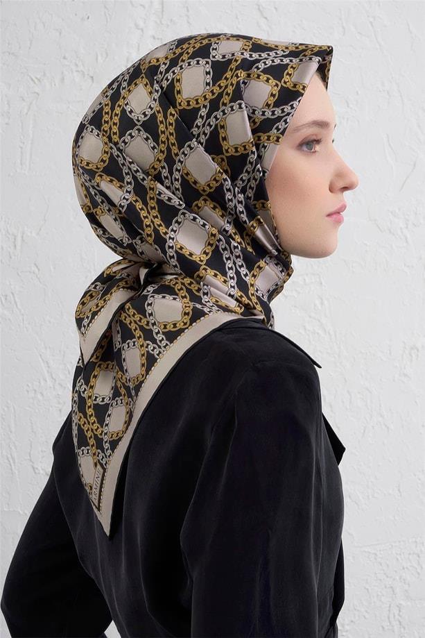 Armine Tivil Saf İpek Eşarp 9410-81 Siyah Karışık Desen