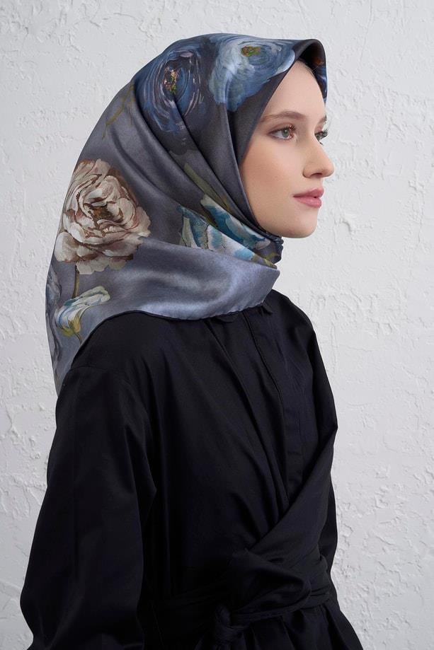 Armine Tivil Pure Silk Scarf 9419-36 Indigo Blue Mixed Pattern
