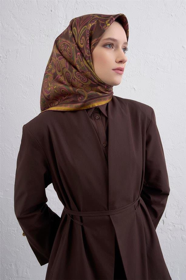 Armine Tivil Pure Silk Scarf 9421-81 Brown Mixed Pattern