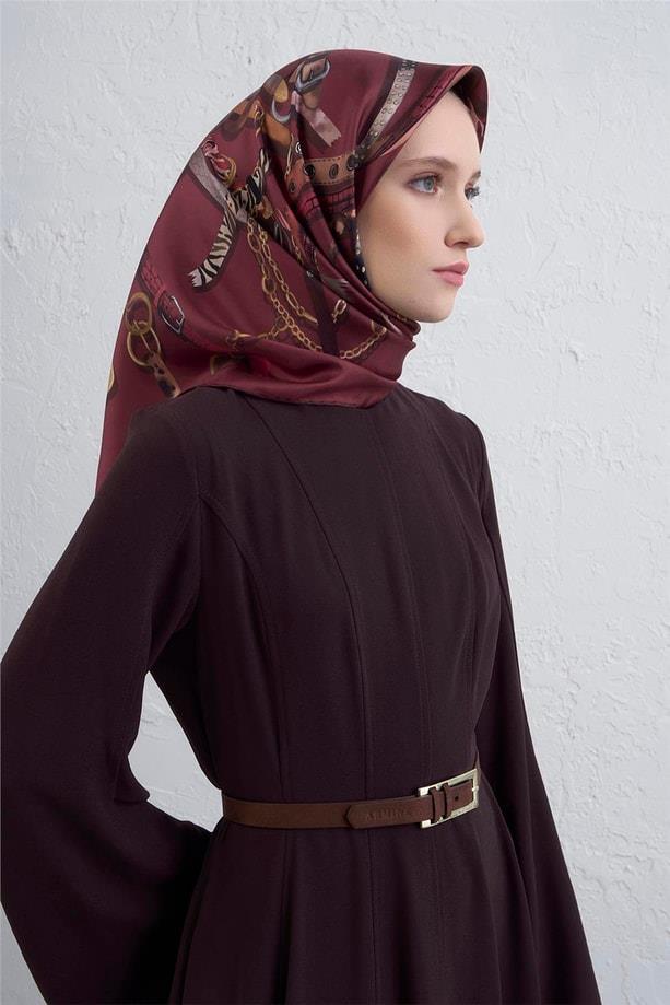 Armine Tivil Saf İpek Eşarp 9422 - 08 Bordo Karışık Desen 