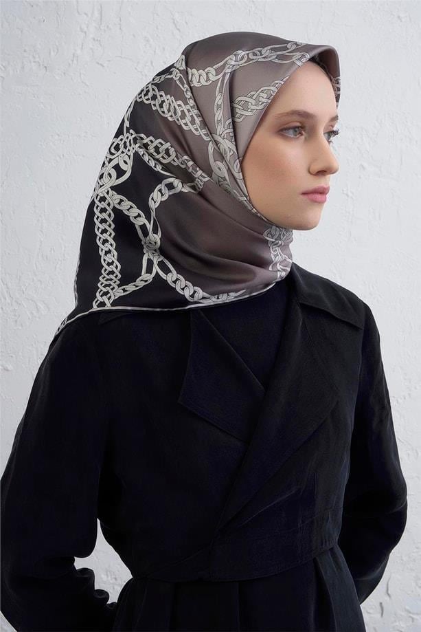 Armine Tivil Pure Silk Scarf 9427-82 Black Mixed Pattern