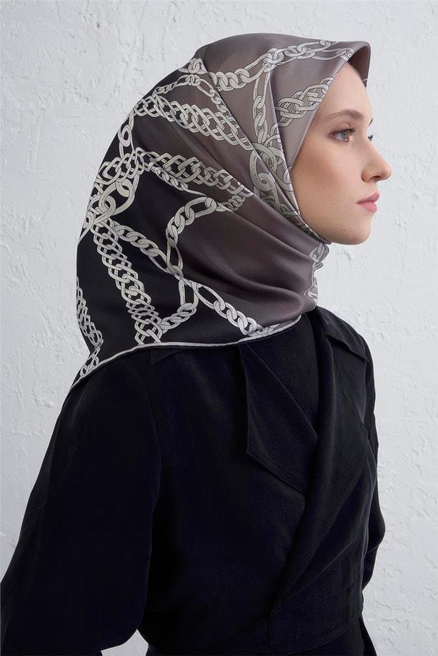 Armine Tivil Pure Silk Scarf 9427-82 Black Mixed Pattern