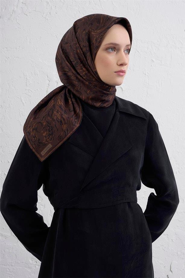 Armine Tivil Pure Silk Scarf 9431-80 Brown Mixed Pattern