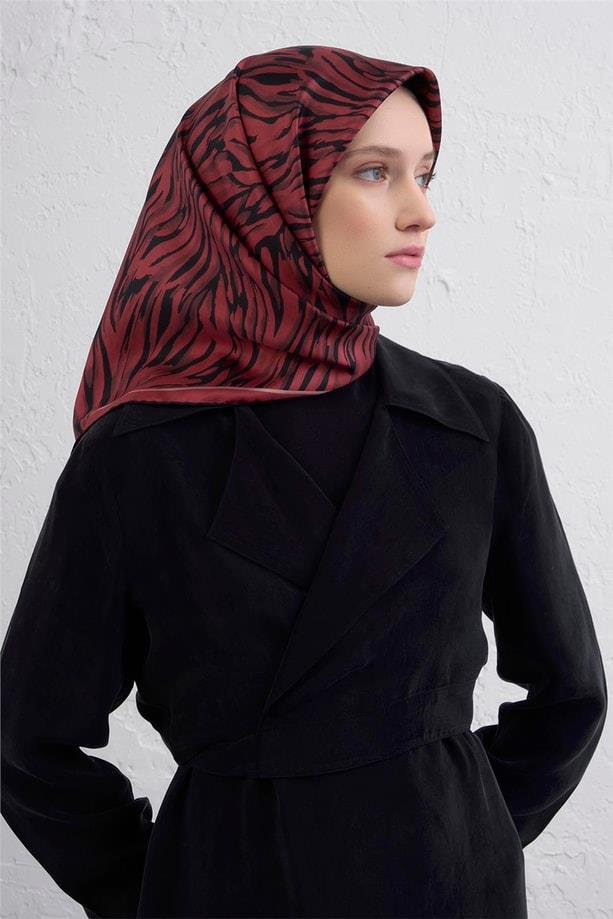 Armine Tivil Pure Silk Scarf 9435-35 Claret Red Mixed Pattern