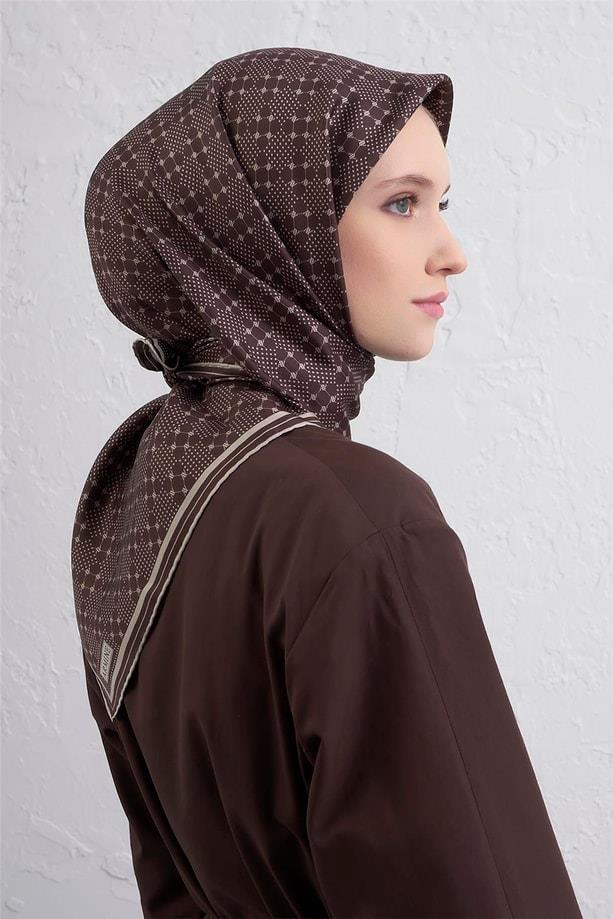 Armine Tivil Saf İpek Eşarp 9440 - 59 Kahverengi Karışık Desen