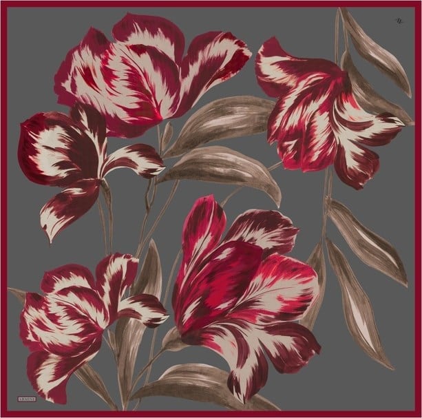 Armine Tivil Saf İpek Eşarp 9506 - 85 Antrasit Pastel Desen