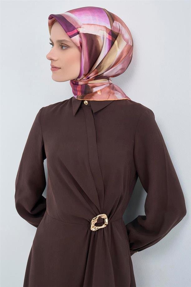 Armine Tivil Saf İpek Eşarp 9510 - 33 Mor Pembe Pastel Desen