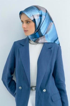 Armine Tivil Saf İpek Eşarp 9510 - 52 Mavi Pastel Desen