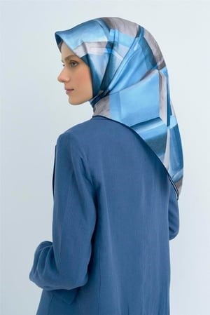 Armine Tivil Saf İpek Eşarp 9510 - 52 Mavi Pastel Desen