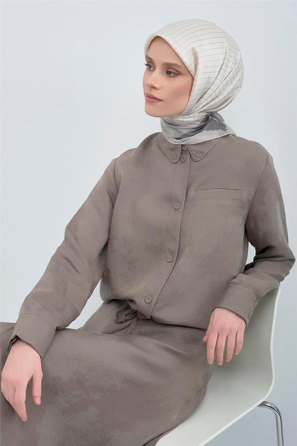 Armine Tivil Saf İpek Eşarp  9526 - 06 Beyaz Gri Çizgi Desen