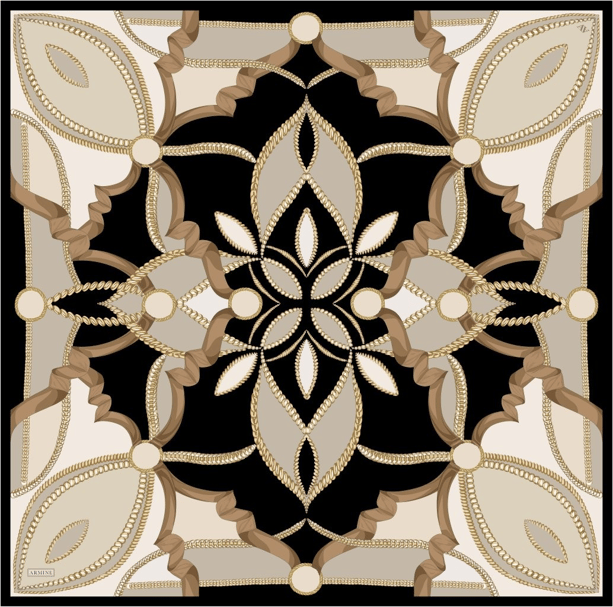 Armine Tivil Saf İpek Eşarp 9531 - 01 Siyah-Krem Batik Desen