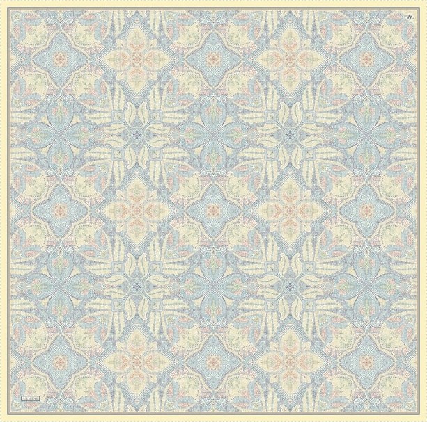 Armine Tivil Saf İpek Eşarp 9540 - 81 Mavi Sarı Batik Desen