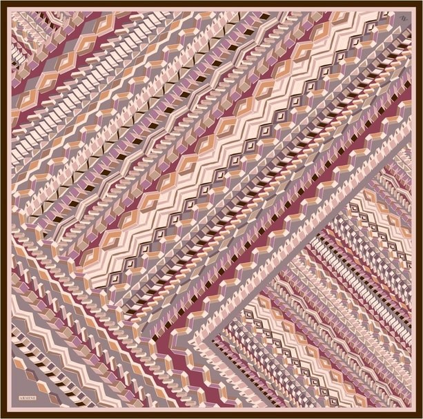 Armine Tivil Saf İpek Eşarp 9542 - 31  Pembe Geometrik Desen