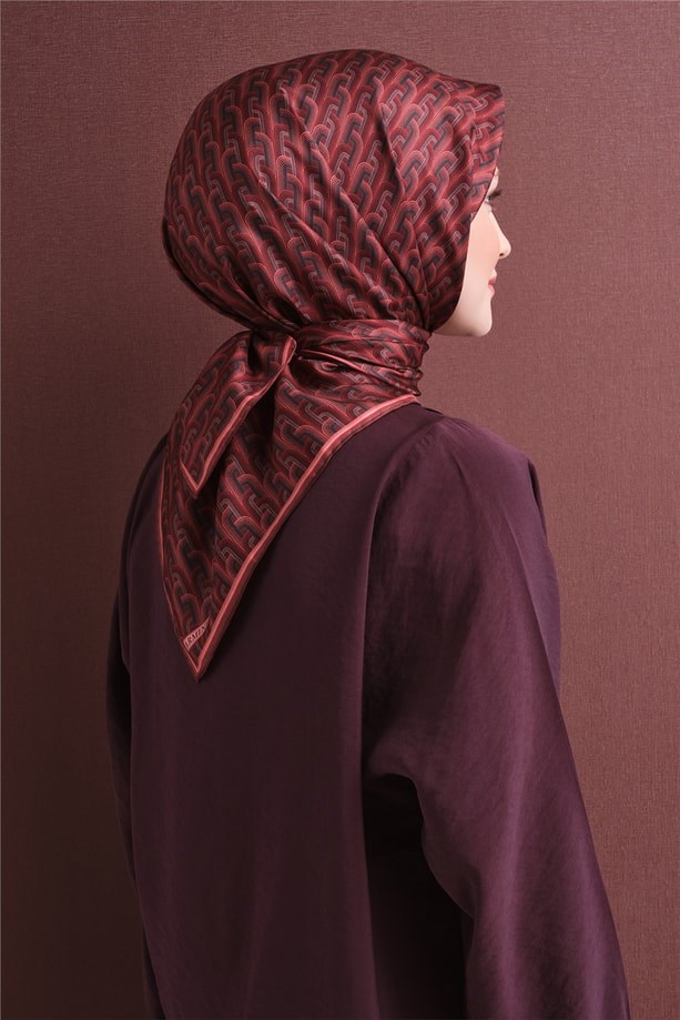 Armine Tivil Saf İpek Eşarp 9604 03 Bordo Çizgi Desen 