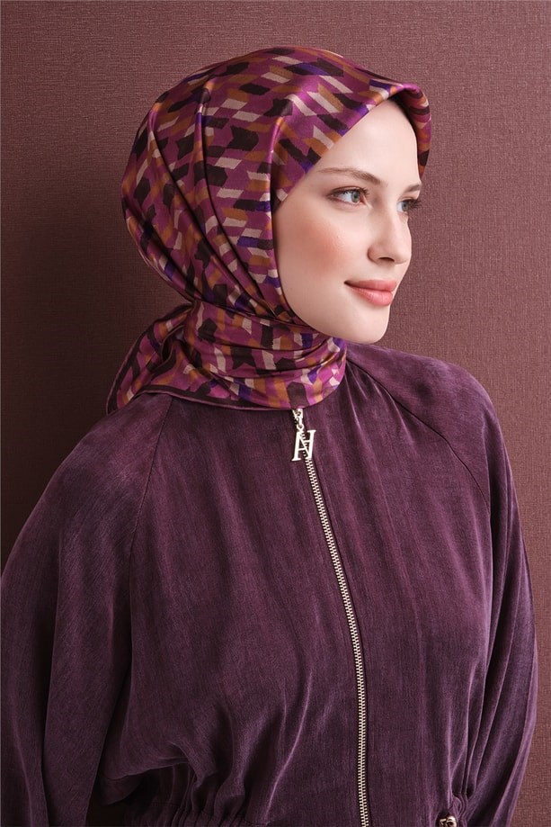 Armine Tivil Saf İpek Eşarp 9623 86 Pembe Kazayağı Desen 