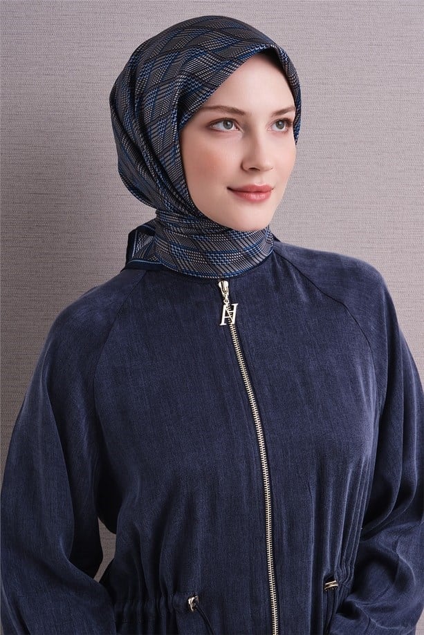 Armine Tivil Saf İpek Eşarp 9626 55 Lacivert Kazayağı Desen 