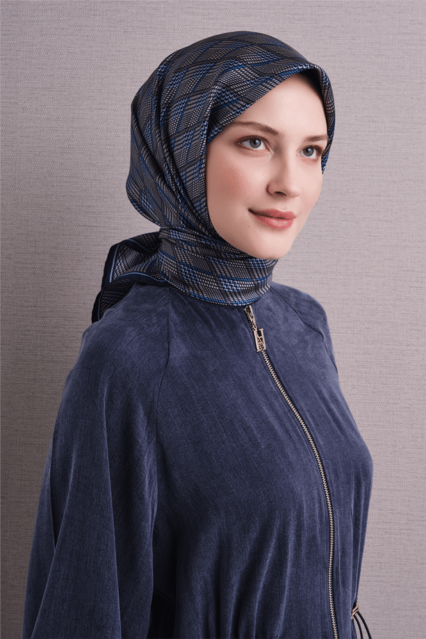 Armine Tivil Saf İpek Eşarp 9626 55 Lacivert Kazayağı Desen 