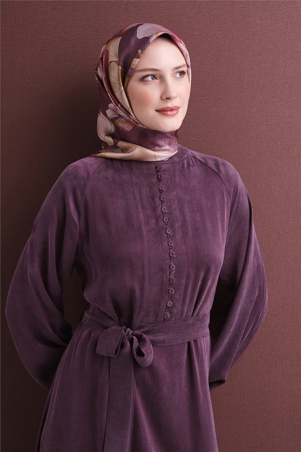 Armine Tivil Saf İpek Eşarp 9627 03 Lila Çiçek Desen 