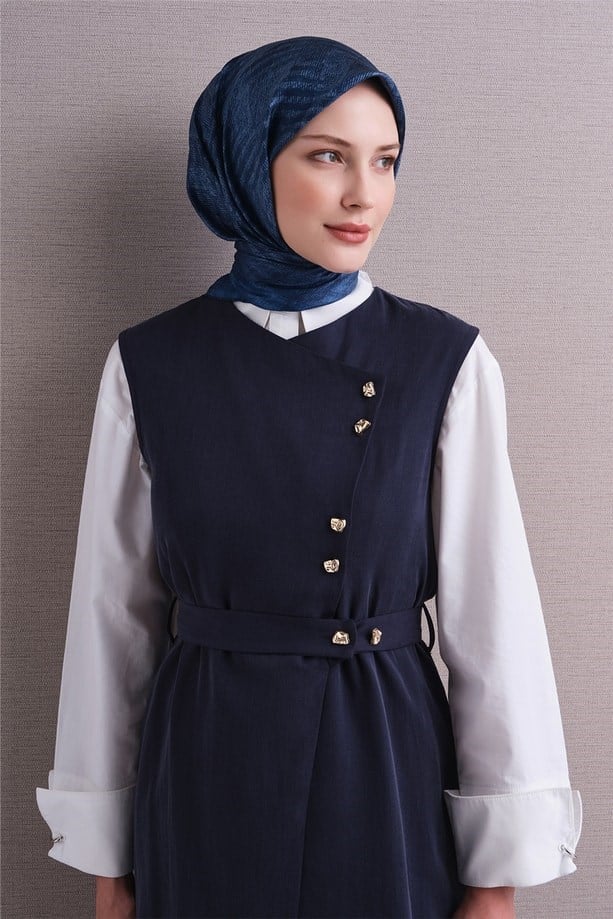 Armine Tivil Saf İpek Eşarp 9628 80 Mavi Çizgi Desen 
