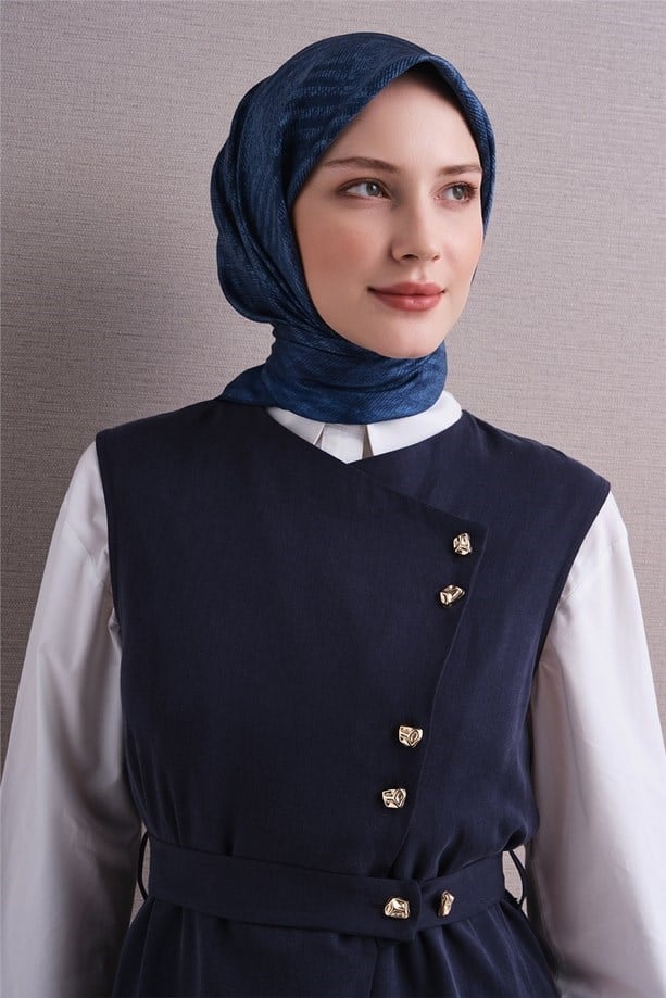 Armine Tivil Saf İpek Eşarp 9628 80 Mavi Çizgi Desen 