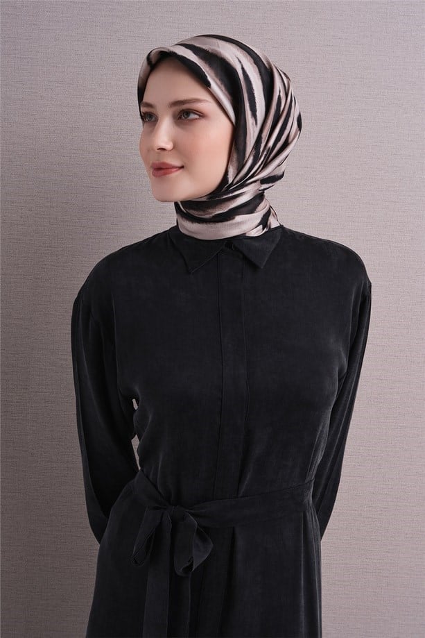 Armine Tivil Saf İpek Eşarp 9629 02 Vizon Zebra Desen 