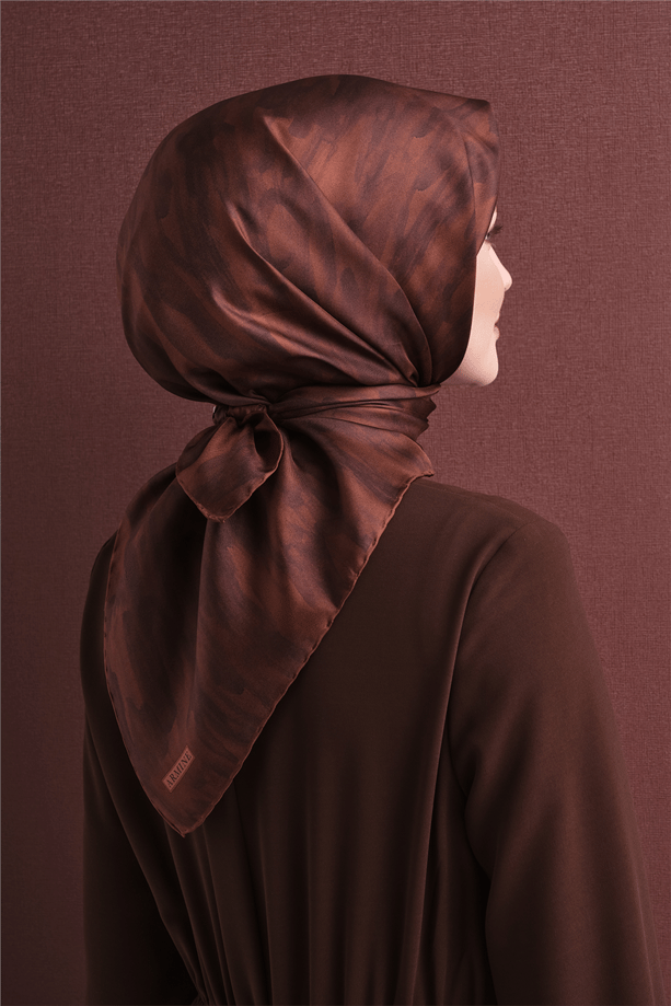Armine Tivil Saf İpek Eşarp 9630 03 Taba Soyut Desen 