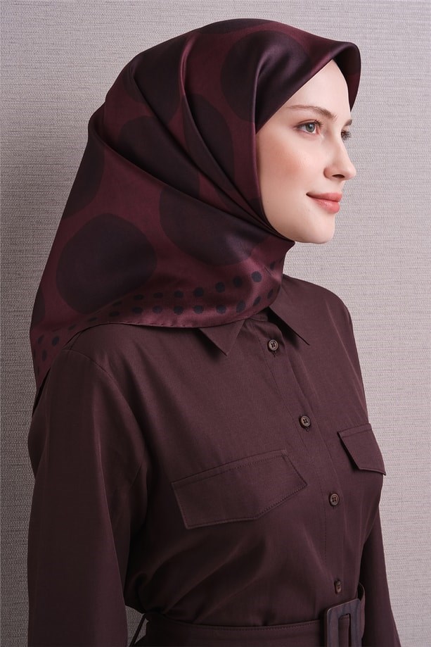 Armine Tivil Saf İpek Eşarp 9637 51 Bordo Pauntiye Desen 