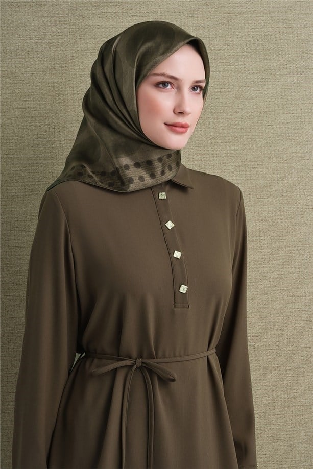 Armine Tivil Saf İpek Eşarp 9637 53 Haki Pauntiye Desen 