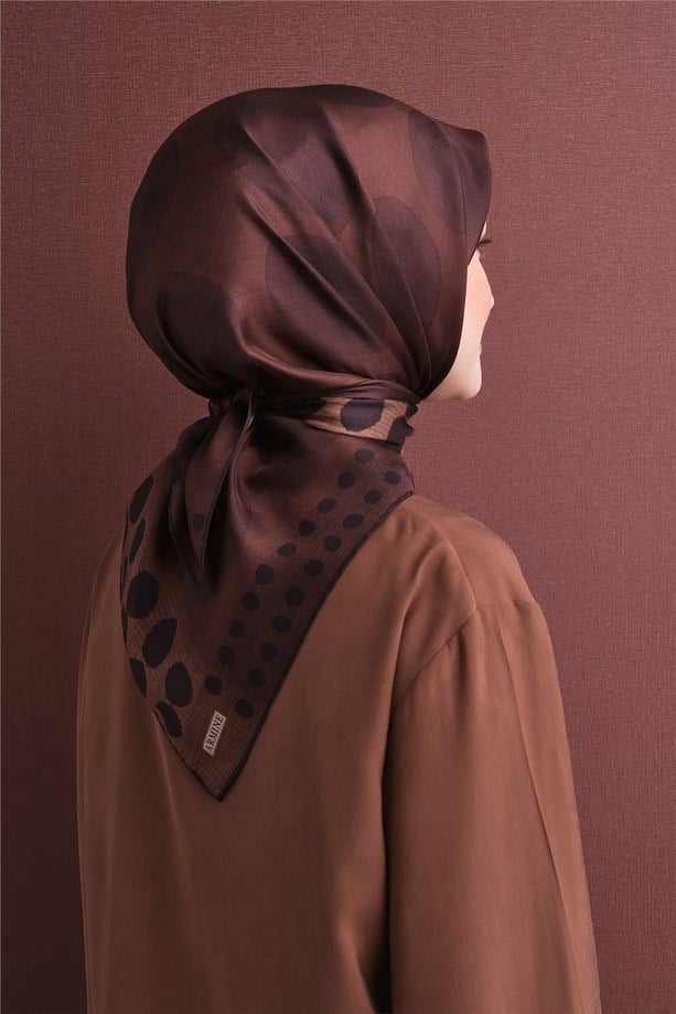 Armine Tivil Saf İpek Eşarp 9637 84 Bronz Kahve Pauntiye Desen 