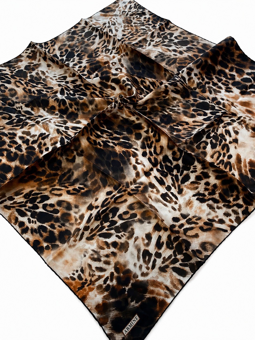 Armine Tivil Saf İpek Eşarp 9641 81 Siyah Leopar Desen 