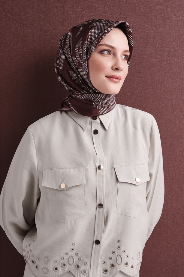 Armine Tivil Saf İpek Eşarp 9645 52 Bordo Çiçek Desen 