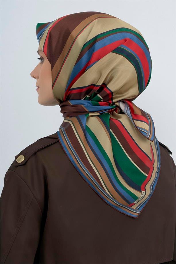 Armine Tivil Saf İpek Eşarp IST 9514 - 82 Yeşil Kırmızı Soyut Desen