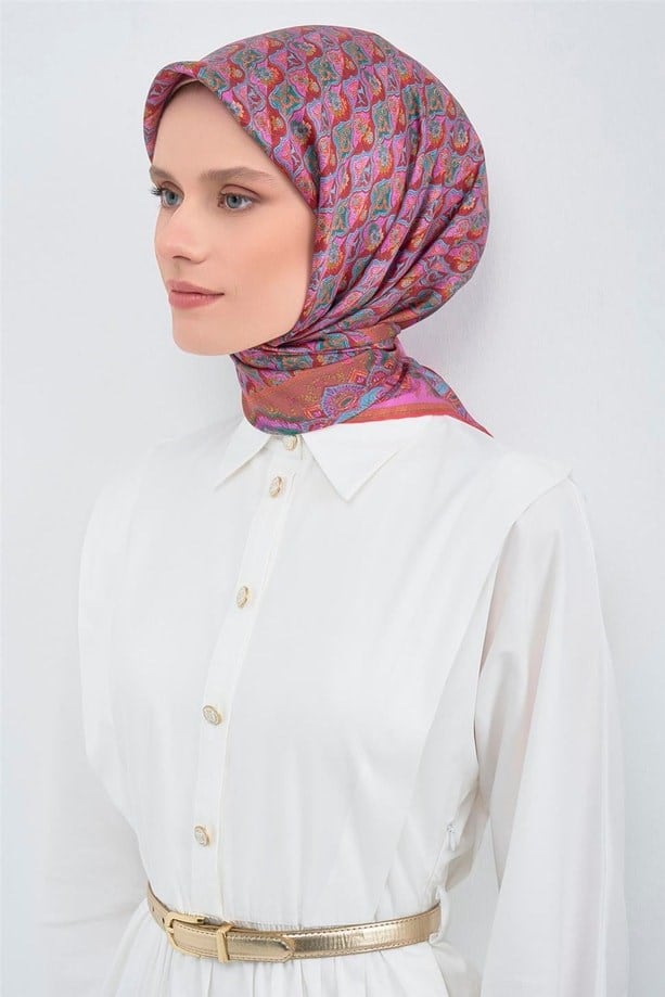 Armine Tivil Saf İpek Eşarp IST 9518 - 84 Lila Etnik Desen