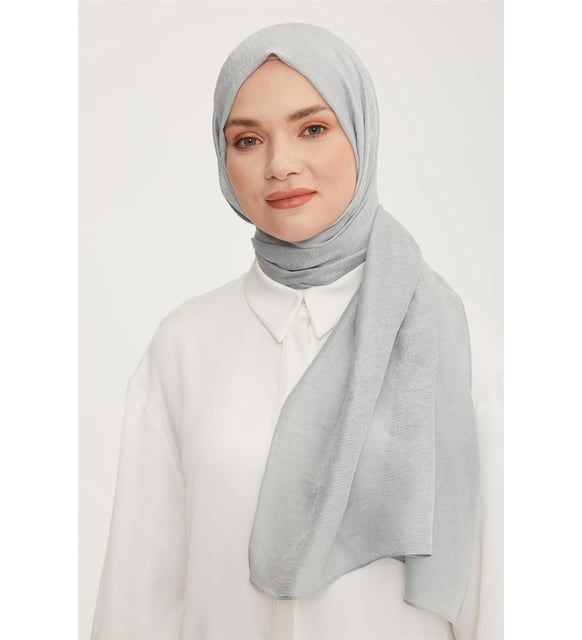 Armine Trend Açık Gümüş Düz Renk Pırıltı Şal 1 - 23018