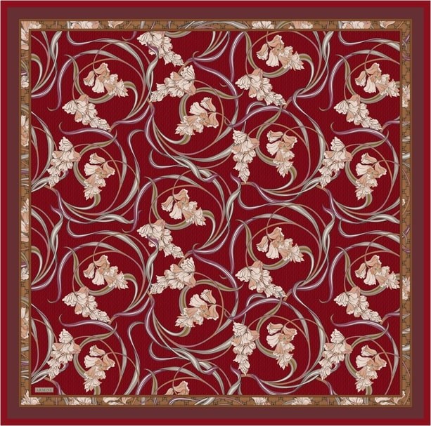Armine Tvil Saf İpek Eşarp 9512 - 53 Kırmızı Batik Desen