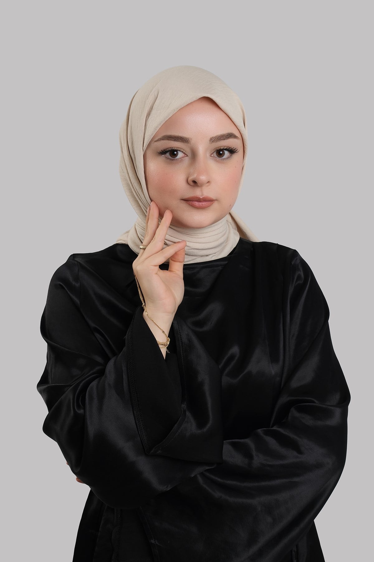 Bej Düz Klasik Eşarp İtalyan Dikişli Pamuk Caz Sade 202210_12