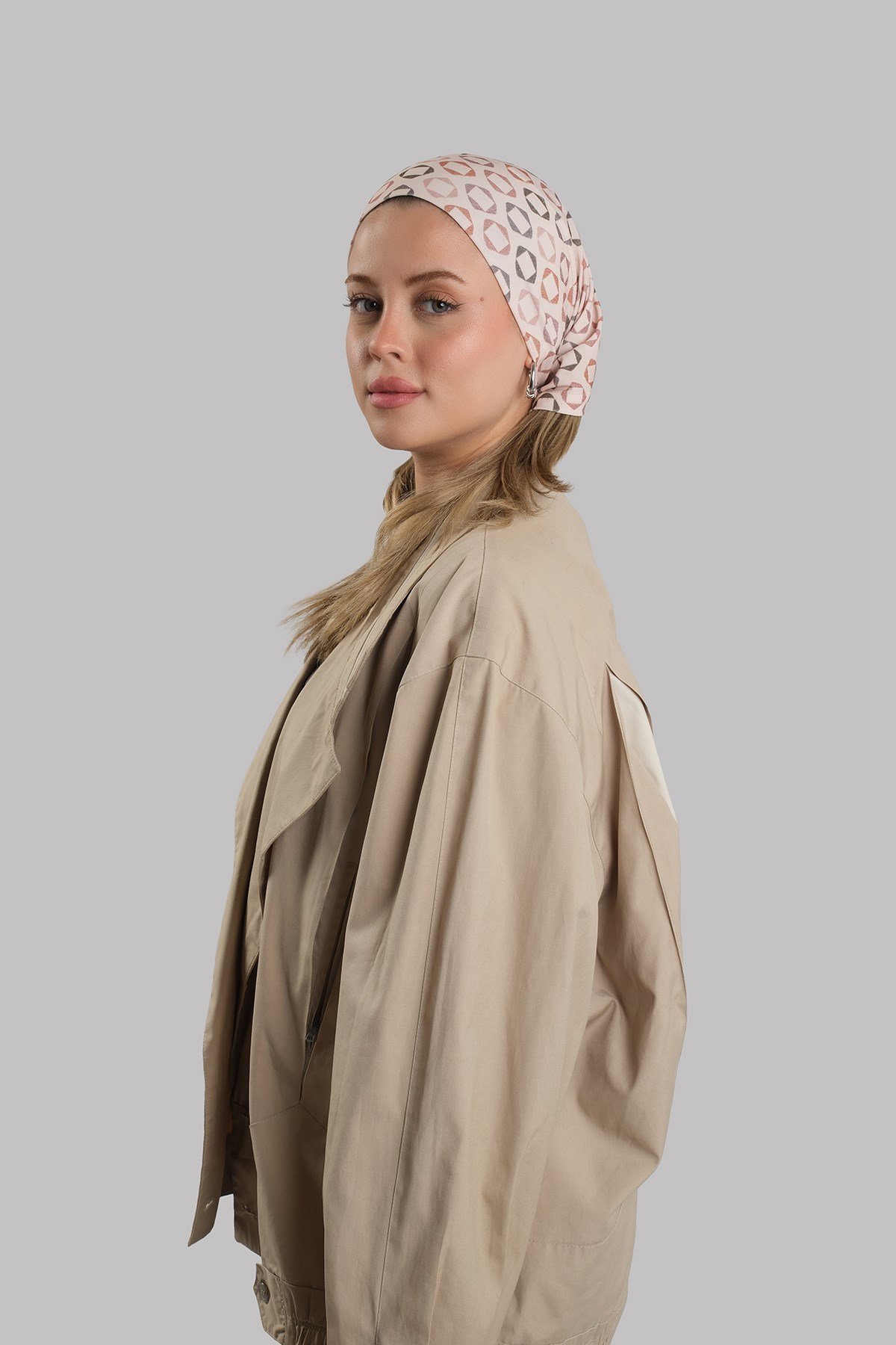 Bej Pratik Hazır Geçmeli Buff Bandana Sandy Geometrik Desenli Boru Bone 2416_12