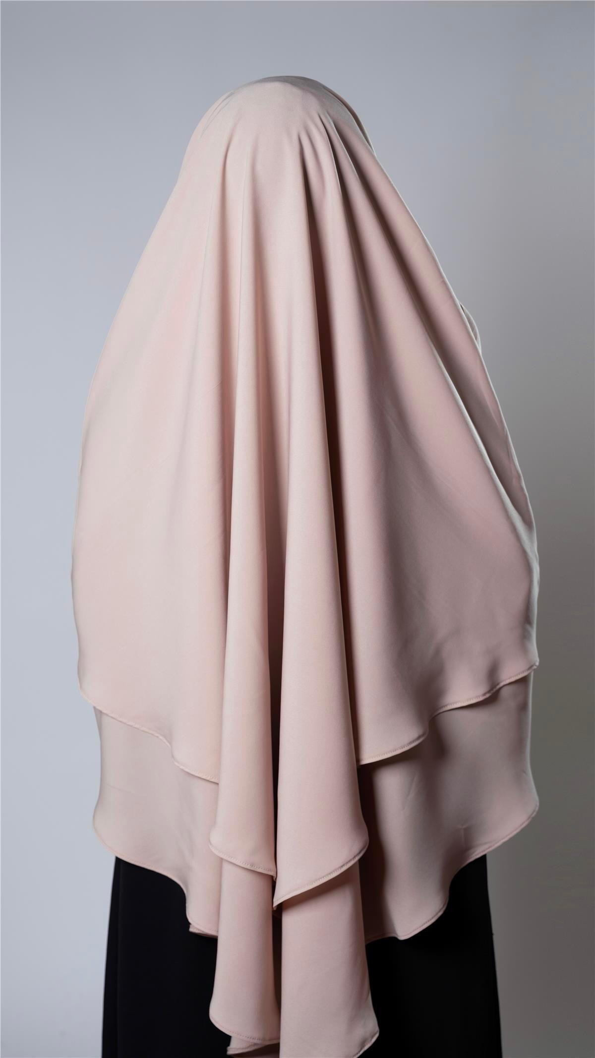 Bej Pratik Hazır Geçmeli Tesettür Eşarp Medine İpeği Kumaş Arkadan Bağlamalı Çift Katlı Sufle Hijab 2302_12