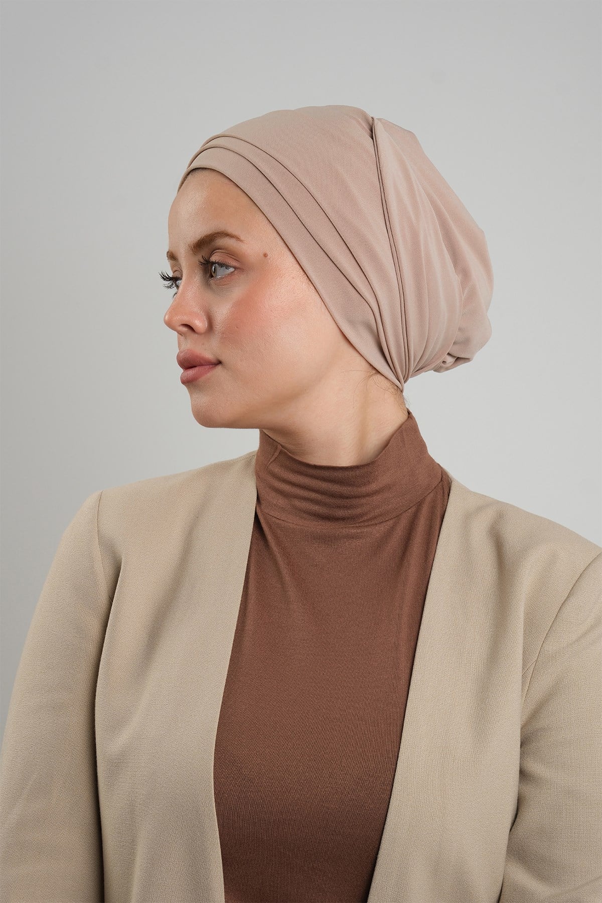 Bej Versa Kuyruklu Pratik Tesettür Bone Sandy Büzgülü 2515_12