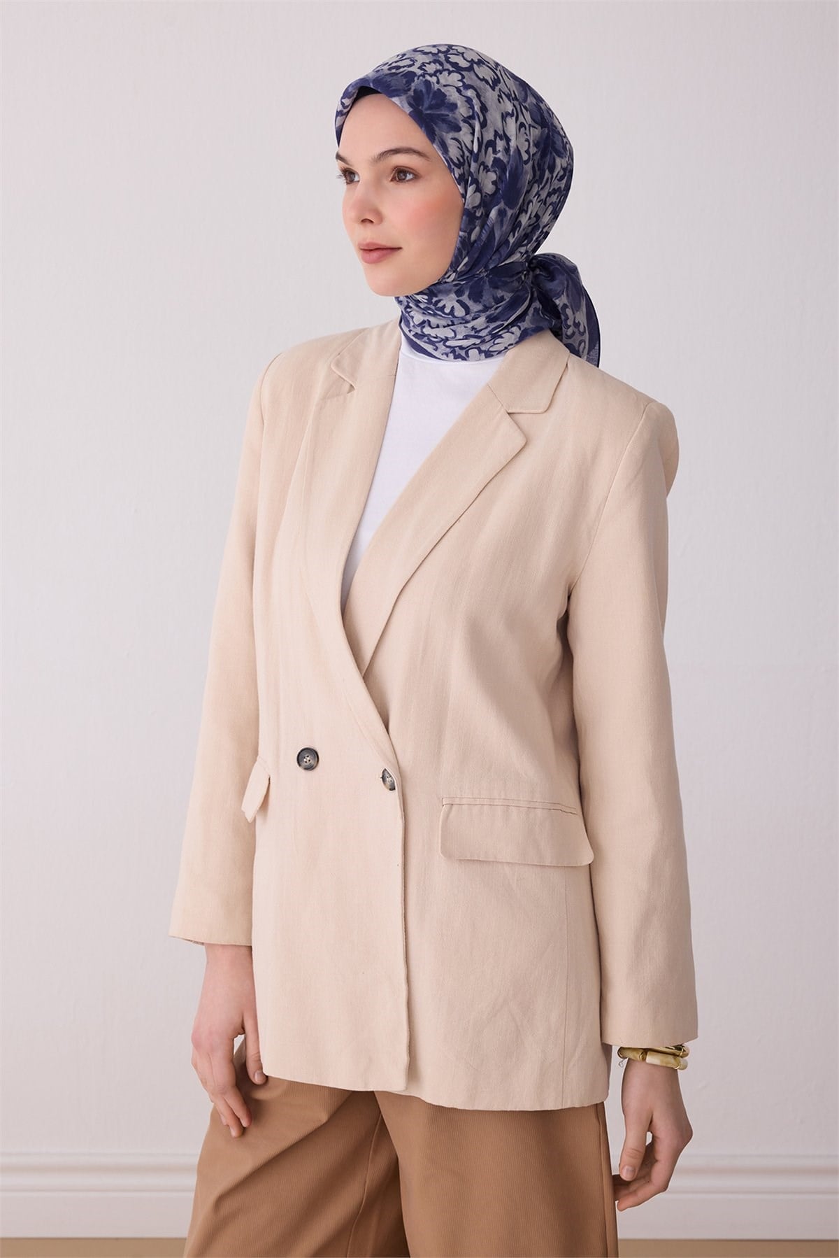 Belli Fresh Lacivert Gri Rozy Eşarp Çiçek Desen